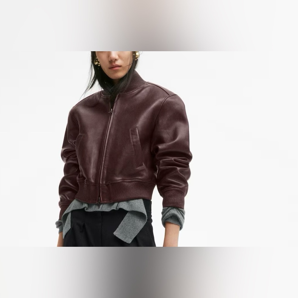 H&M studio collection 2026 leather bomber jacket